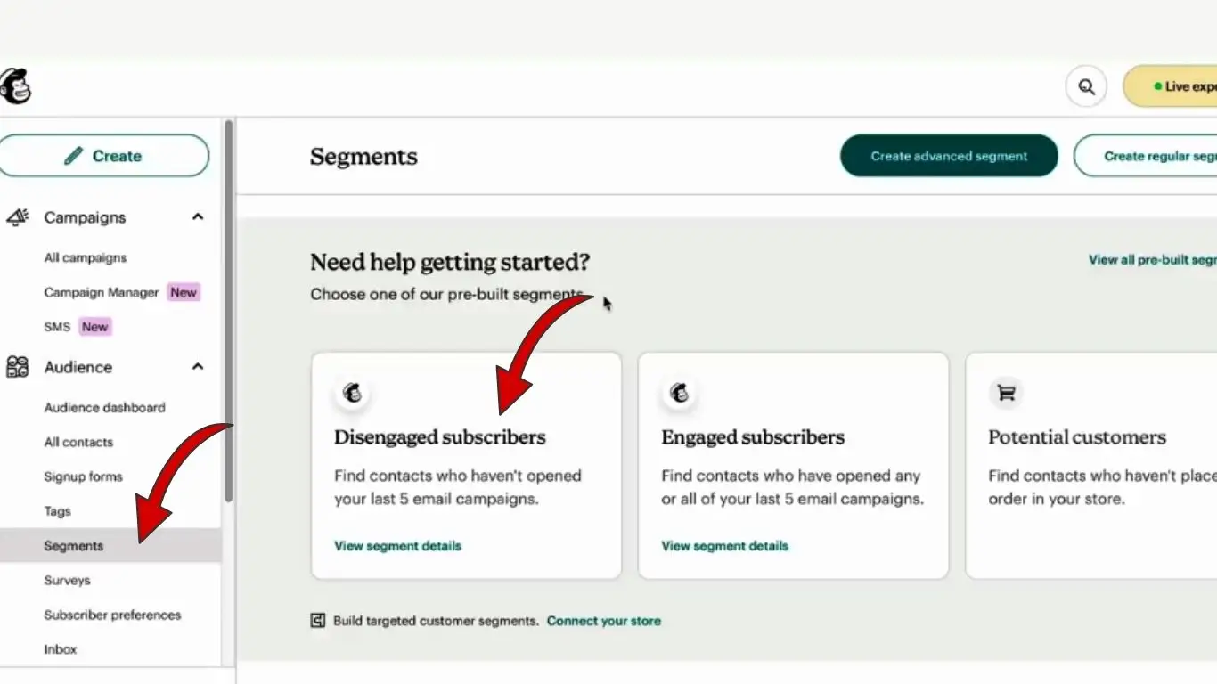 إنشاء شريحة بريد إلكتروني ديناميكية للمشتركين الباردين