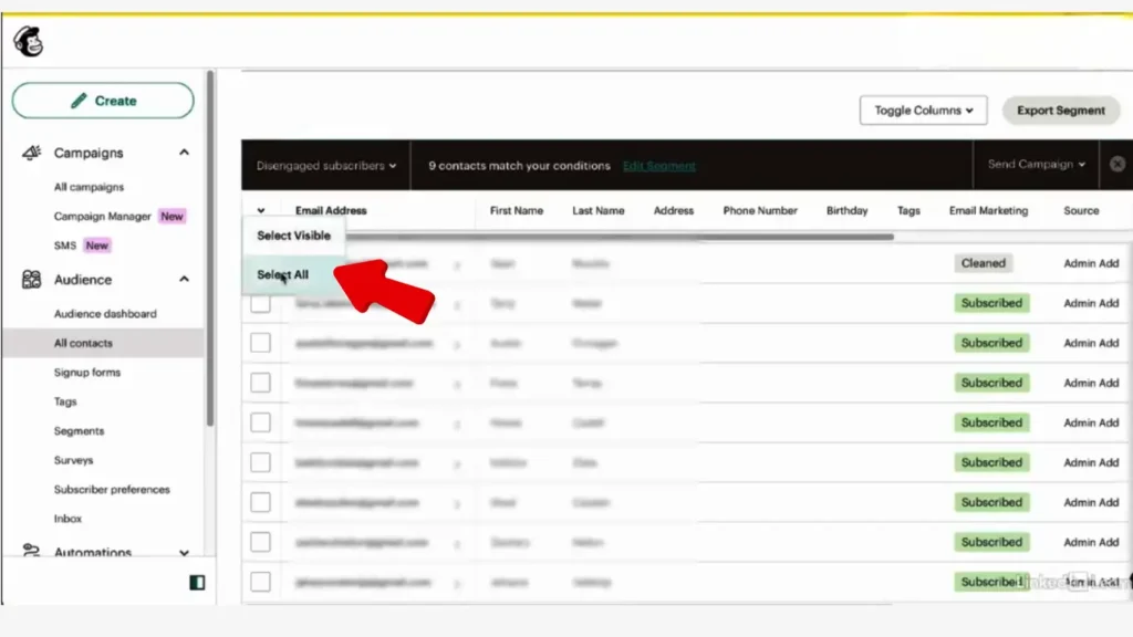 تحديد البريد المراد حذفه