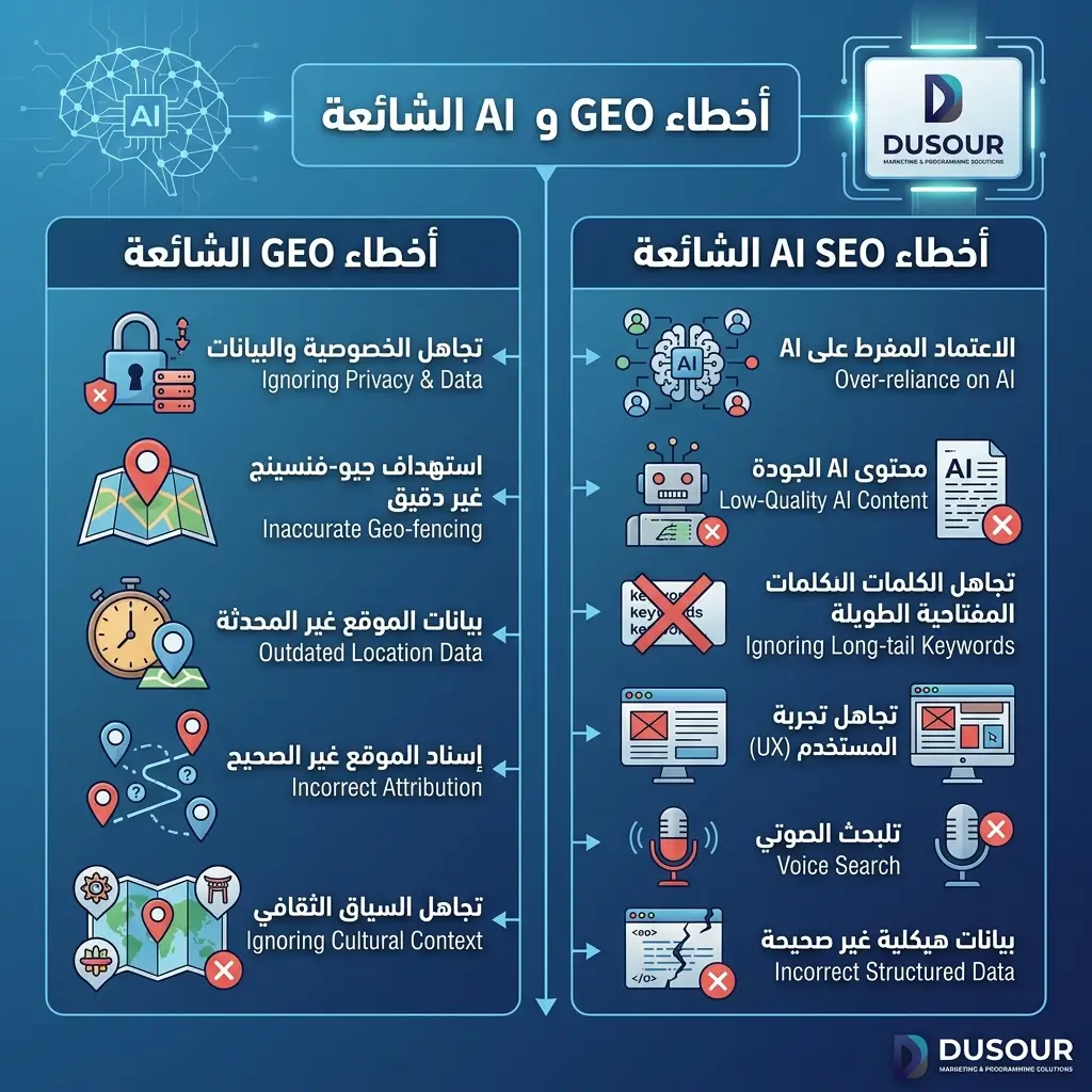 أخطاء GEO وAI SEO الشائعة