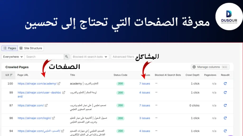 معرفة الصفحات التي تحتاج إلى تحسين