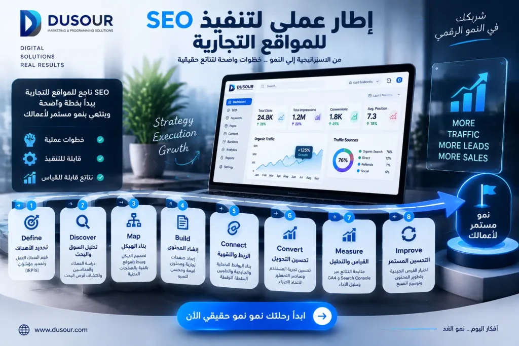 مراحل تنفيذ استراتيجية SEO تجارية من التخطيط إلى التحسين المستمر