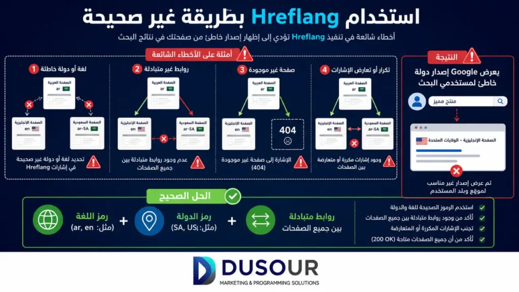 SEO للمتاجر متعددة الدول | بناء صفحات أسواق فعالة وتحسين الظهور العالمي | 2026 أخطاء استخدام Hreflang