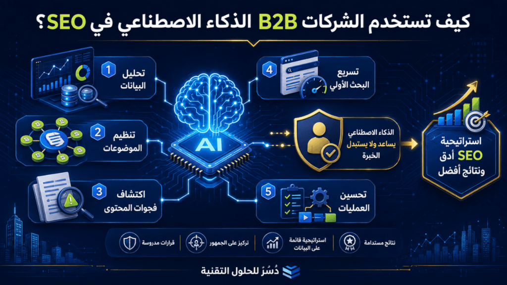 استخدام الذكاء الاصطناعي في SEO للشركات B2B لتحليل البيانات وتحسين المحتوى والعمليات