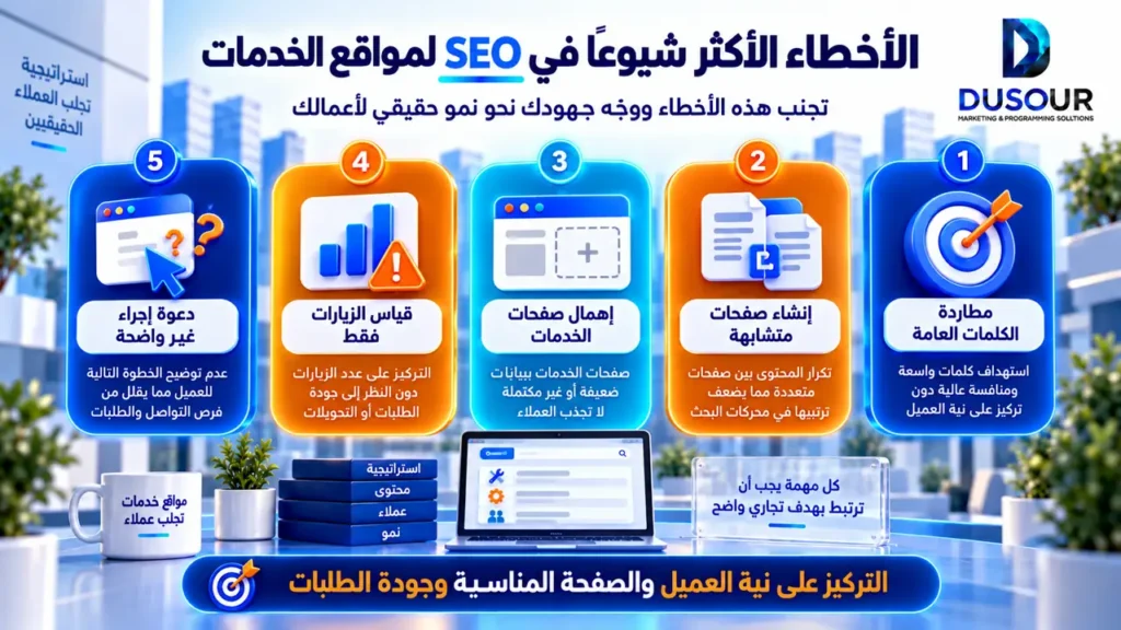 إنفوجرافيك يوضح أخطاء SEO الشائعة في مواقع الخدمات