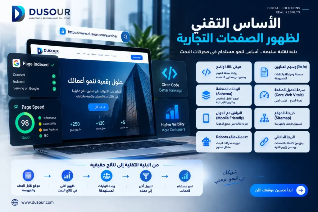 عناصر تقنية تساعد الصفحات التجارية على الظهور في نتائج البحث