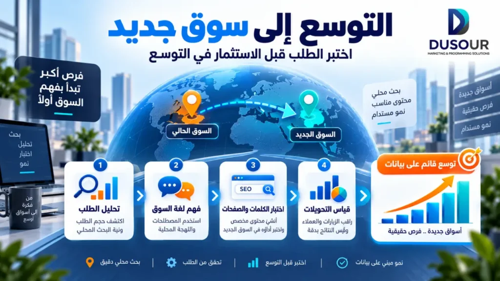 SEO للشركات الناشئة: كيف تبني نموًا طويل المدى؟ | 2026 إنفوجرافيك يوضح اختبار SEO للشركات الناشئة عبر تجربة صفحات محدودة وقياس النتائج وتحسين النموذج قبل التوسع.