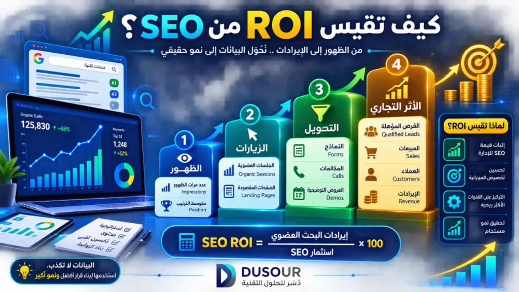 SEO للشركات: كيف تحول البحث العضوي إلى مصدر مستمر للعملاء؟ | 2026 كيف تقيس ROI من SEO؟ قياس العائد على الاستثمار
