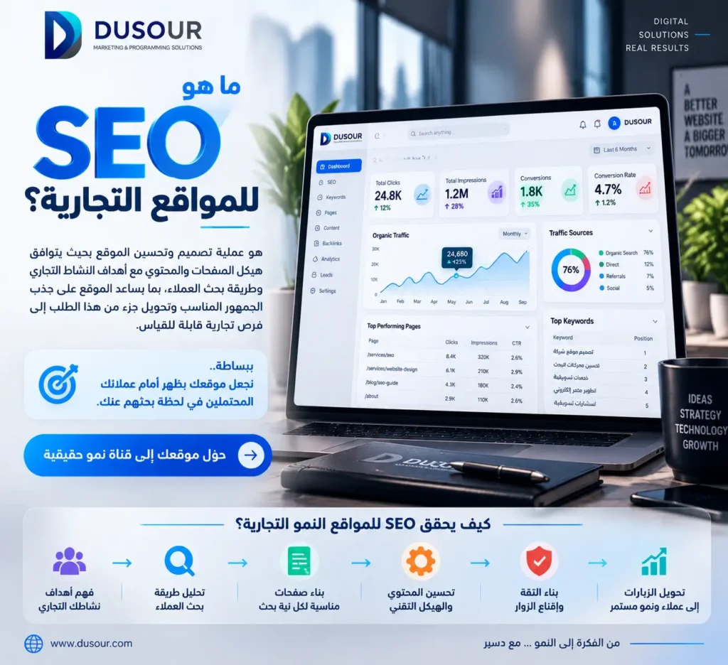 شرح مفهوم SEO للمواقع التجارية وربط الموقع بأهداف الشركة واحتياجات العملاء