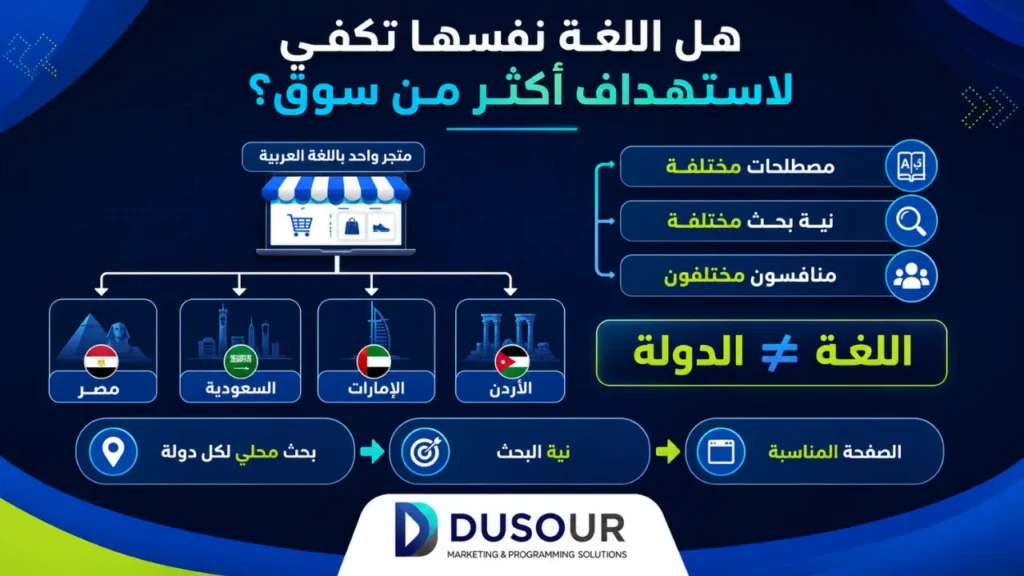 SEO للمتاجر متعددة الدول | بناء صفحات أسواق فعالة وتحسين الظهور العالمي | 2026 هل اللغة نفسها تكفي لاستهداف أكثر من سوق؟